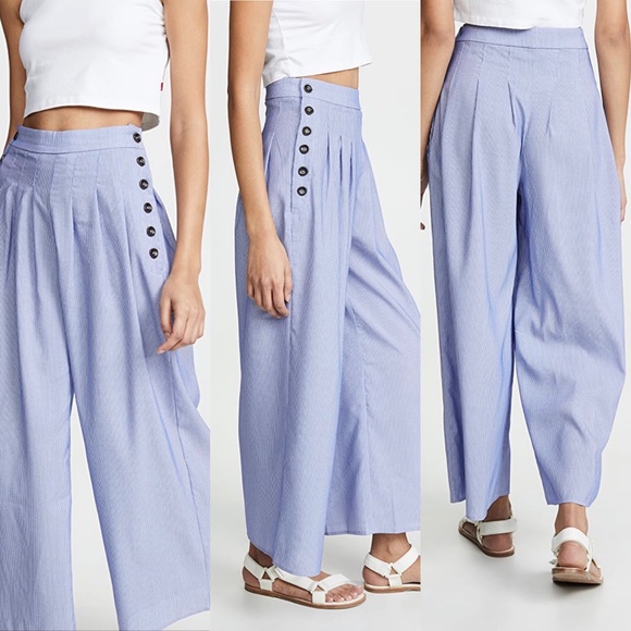 New high waisted crop pant button detail Shop bop wide leg small spring summer - Picture 2 of 11